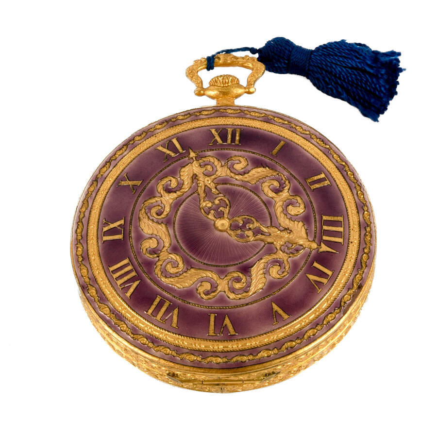 Italian Florentine Purple Enamel Pocket Watch Compact-7