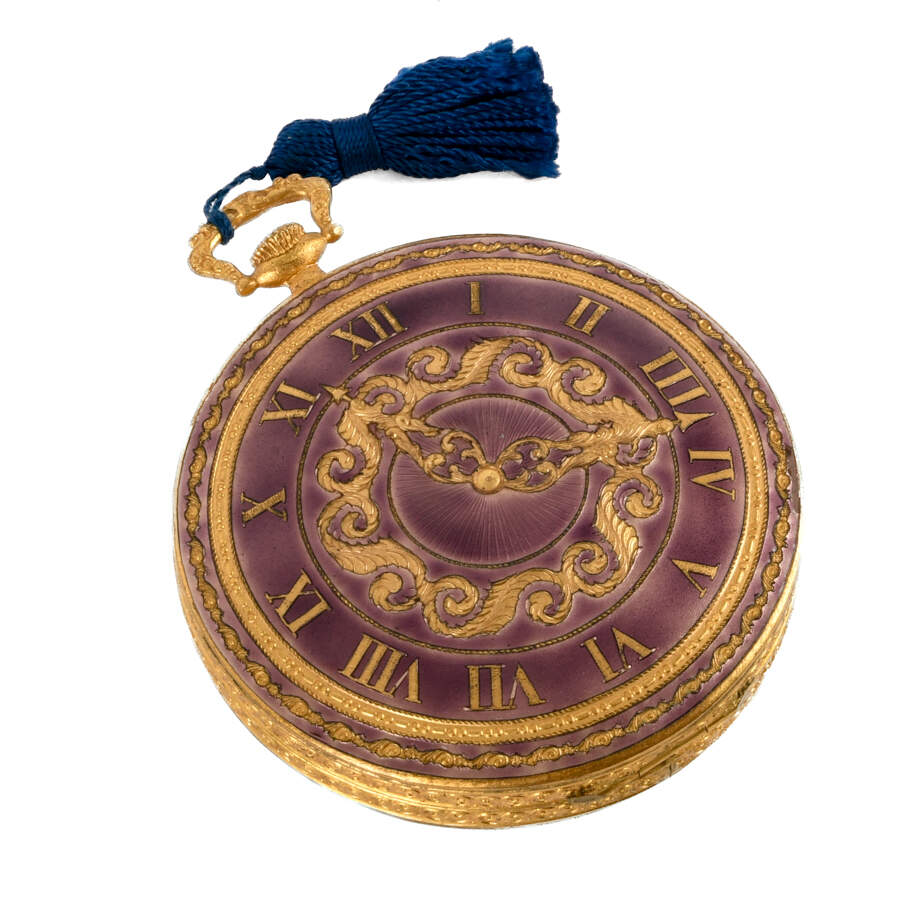 Italian Florentine Purple Enamel Pocket Watch Compact-1