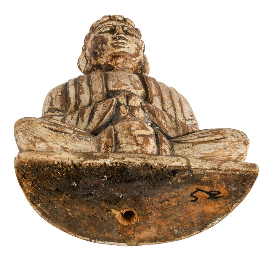 Hand-Carved Persian Silk Tree Wood Buddha Sculpture-7