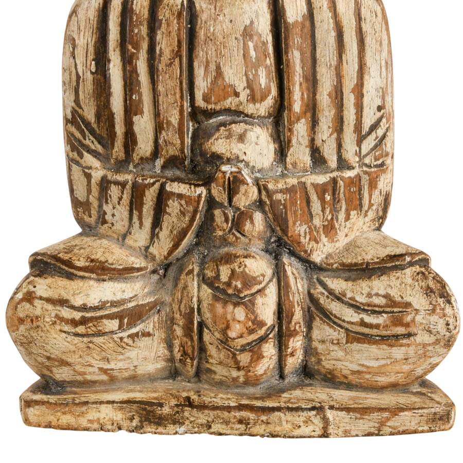 Hand-Carved Persian Silk Tree Wood Buddha Sculpture-6