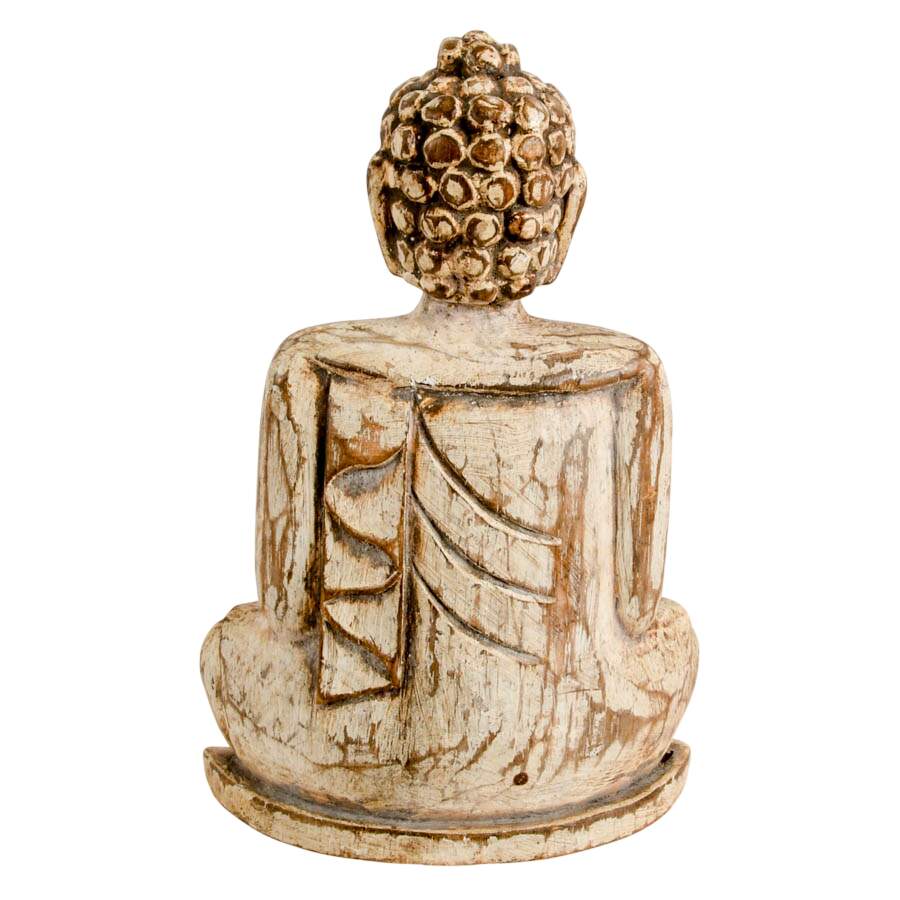 Hand-Carved Persian Silk Tree Wood Buddha Sculpture-4