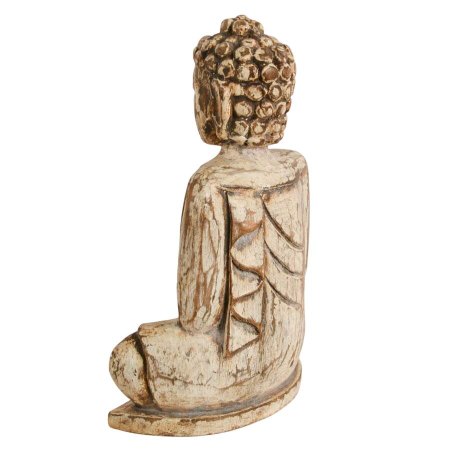 Hand-Carved Persian Silk Tree Wood Buddha Sculpture-3