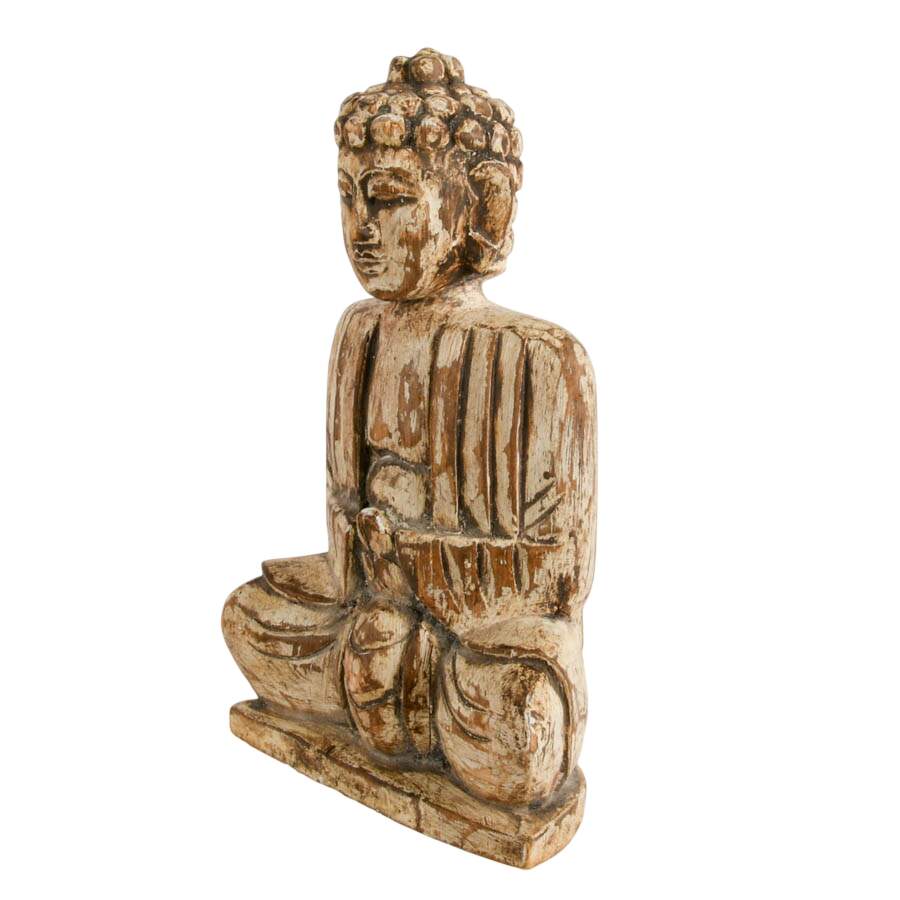 Hand-Carved Persian Silk Tree Wood Buddha Sculpture-2