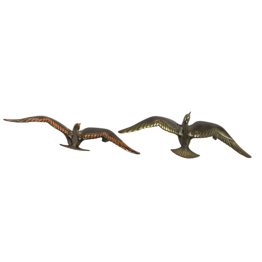 Pair Spelter Seagulls in the Style of J.B. Léonard "Two Seagulls in Flight"-4