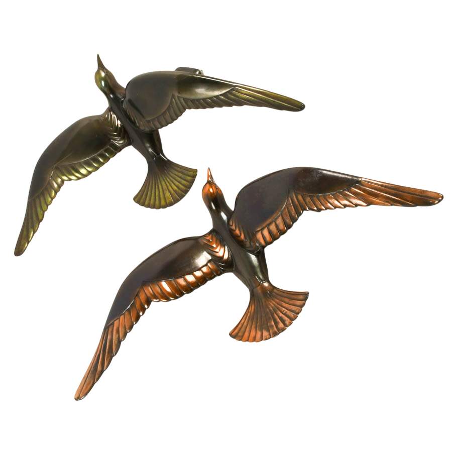 Pair Spelter Seagulls in the Style of J.B. Léonard "Two Seagulls in Flight"-1