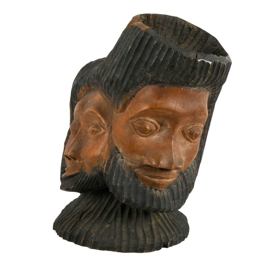 Hand-Carved Tribal Folk-Art Faces Sculpture-2