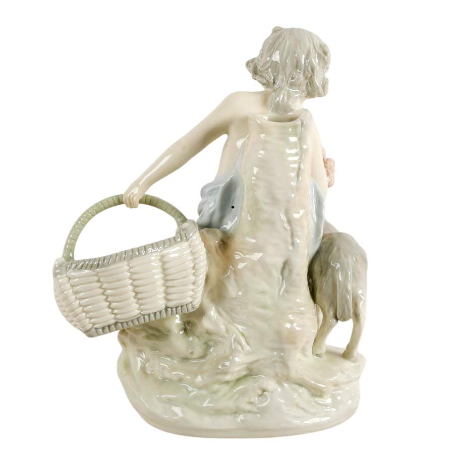 Antique Czechoslovakian Pastel Glazed Porcelain Boy and Sheep Biscuit Tray-4