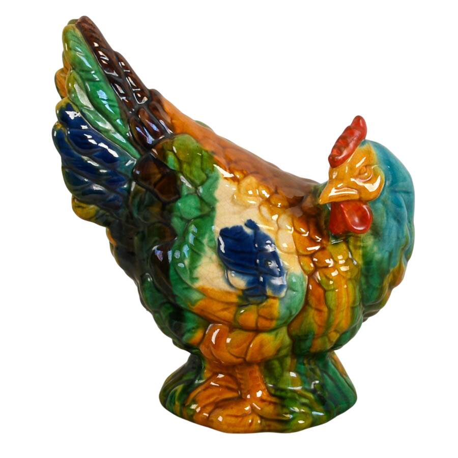 Pair of Ceramic Majolica Rooster and Hen Figurines-5
