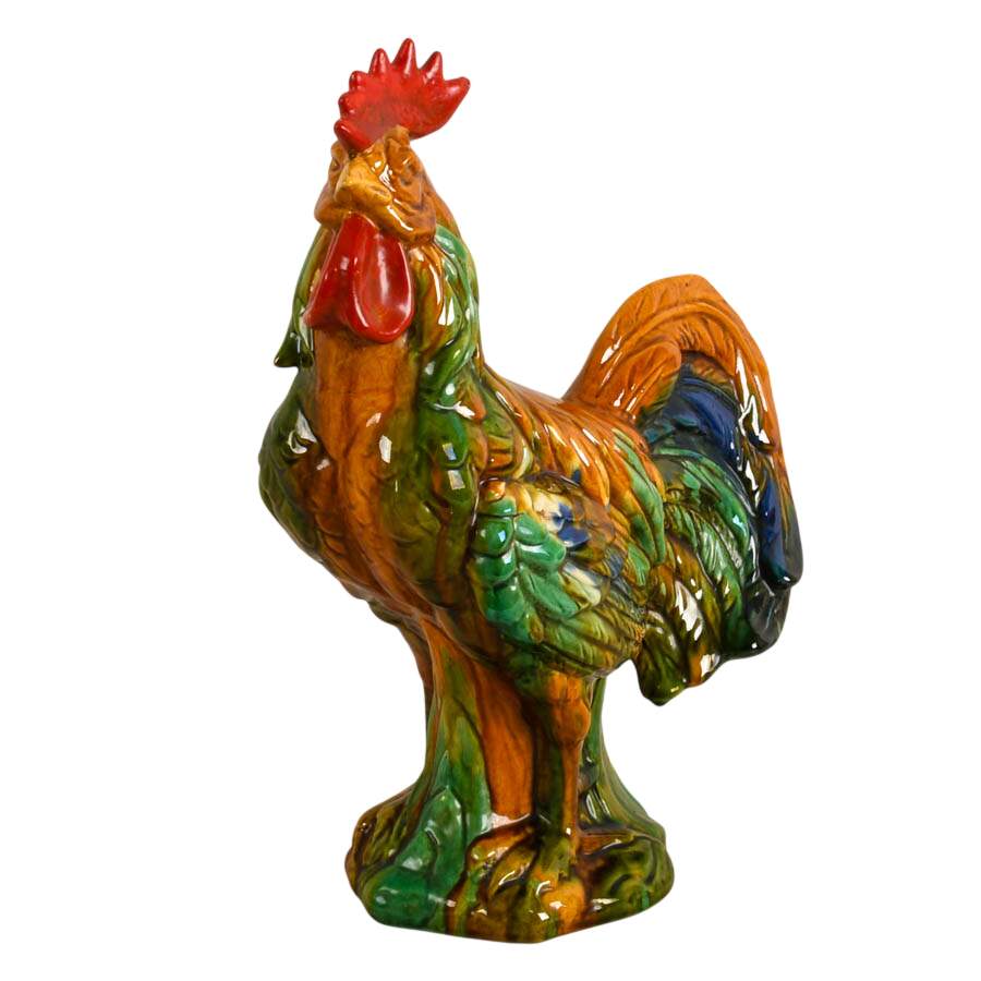 Pair of Ceramic Majolica Rooster and Hen Figurines-4