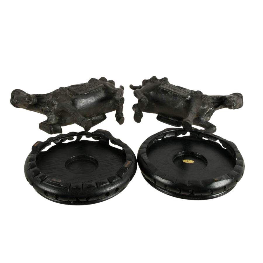 Pair of Bronze Tang Horses on Round Black Stands-10