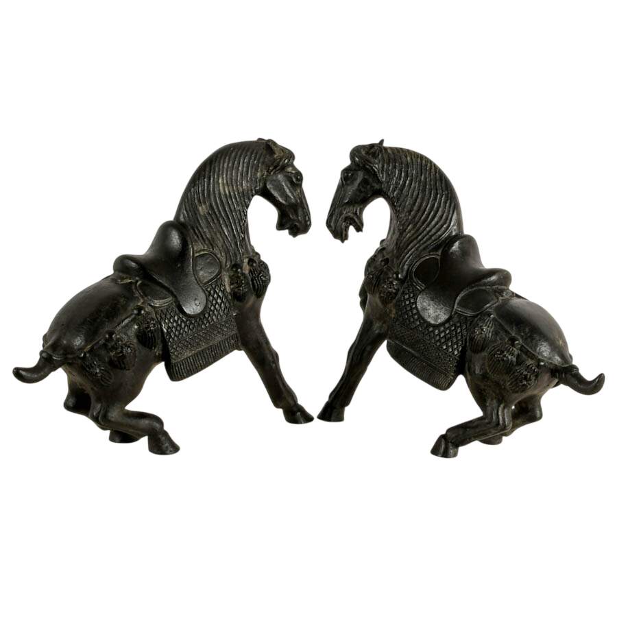Pair of Bronze Tang Horses on Round Black Stands-6