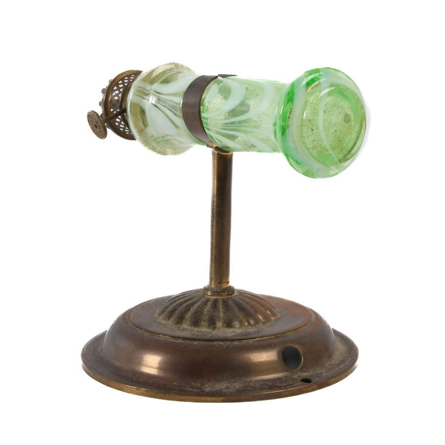 Antique Green and White Art Glass Oil Lamp Wall Sconce-3