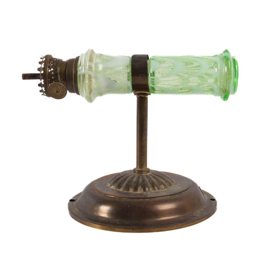 Antique Green and White Art Glass Oil Lamp Wall Sconce-2