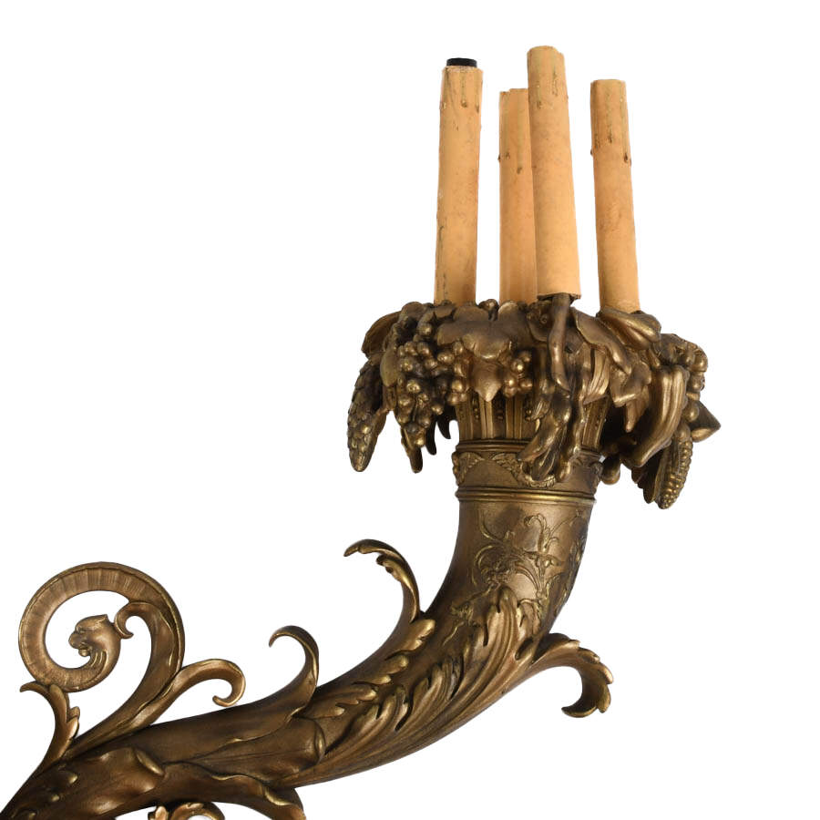 Pair of Architectural Gilt Bronze Figural Candle Wall Sconces-5