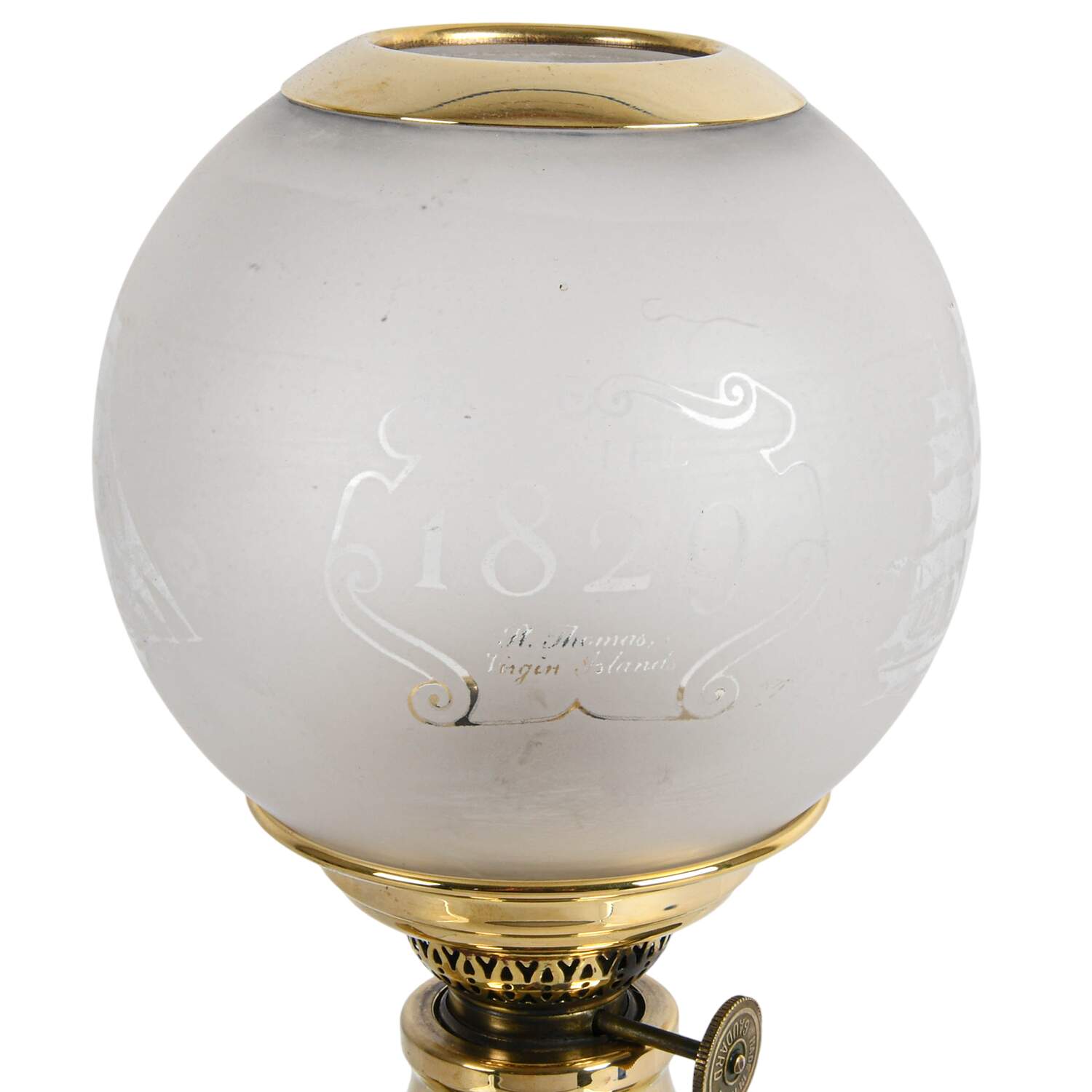 Antique Gaudard French Oil Lamp with Etched Glass Globe-2