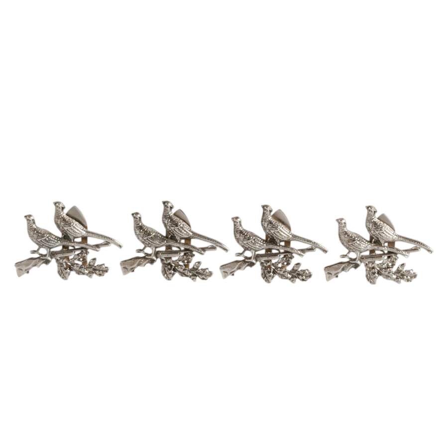 Set of Four Ari D. Norman Sterling Pheasant and Rifle Card Holders-1