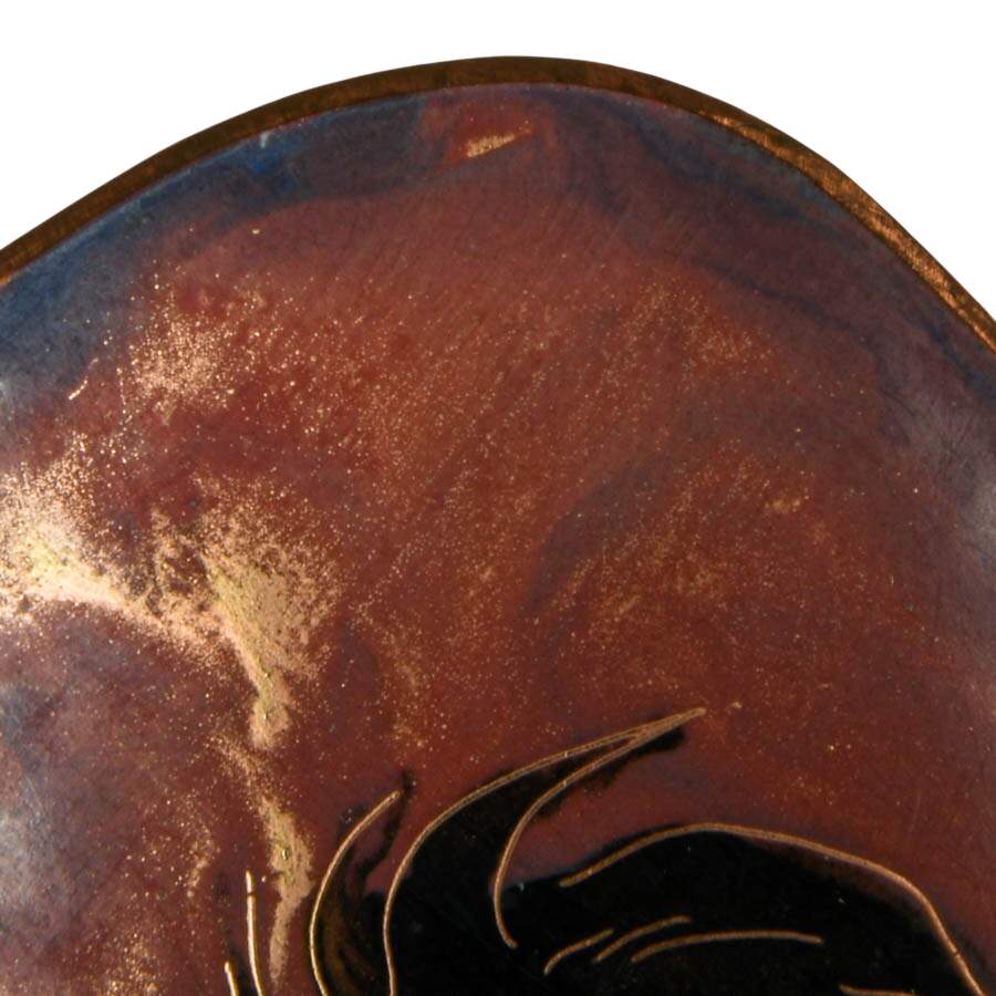 Three-Piece Mid-Century Modern Swirled Enamel on Copper Dishes and Ashtray-9