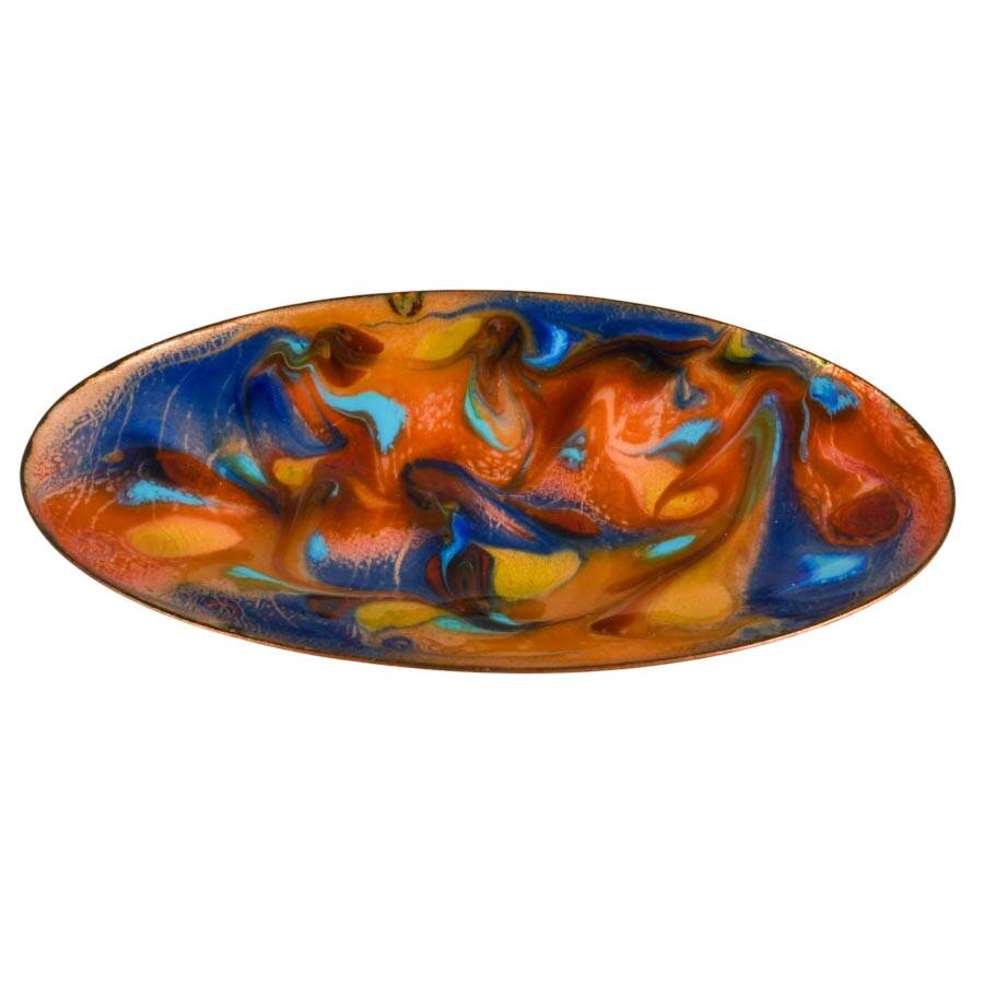 Three-Piece Mid-Century Modern Swirled Enamel on Copper Dishes and Ashtray-3