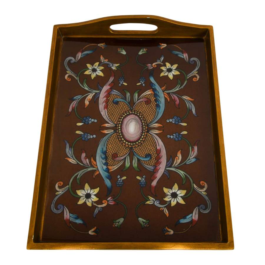 Hand-Painted Ornamental Wood Serving Tray by Art by Hand-3