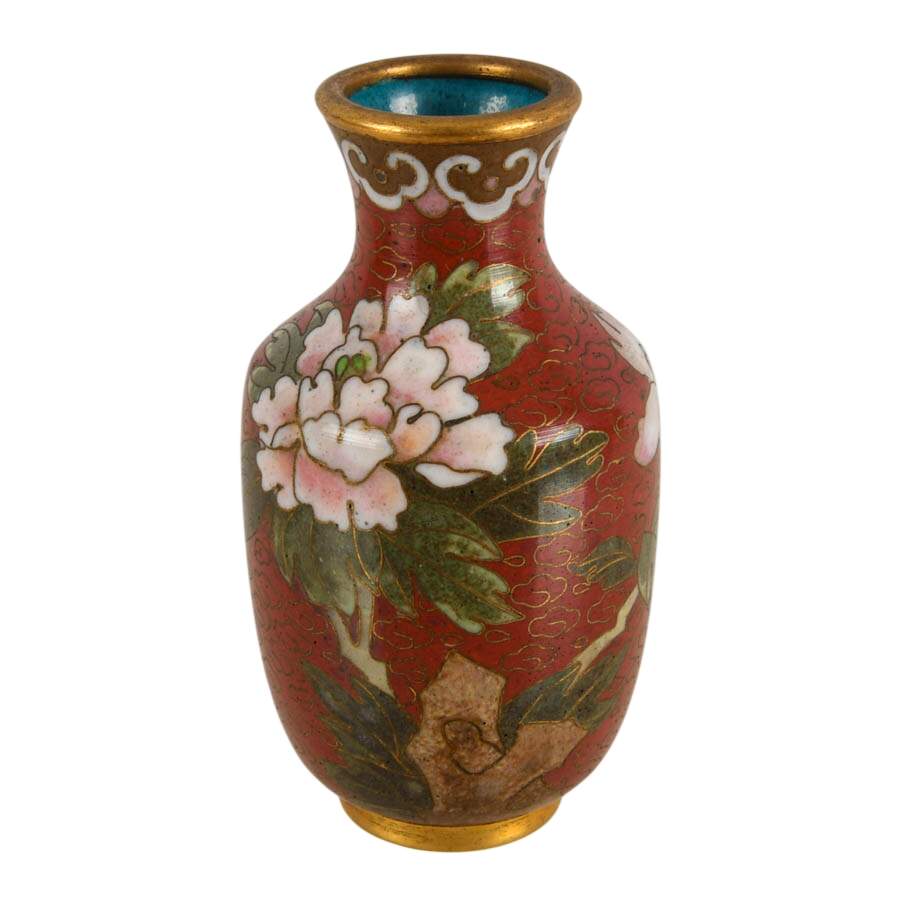 3-Piece Chinese Cloisonné Lovers Set: Pear Box Candle, Vase, & Egg Pendant-4