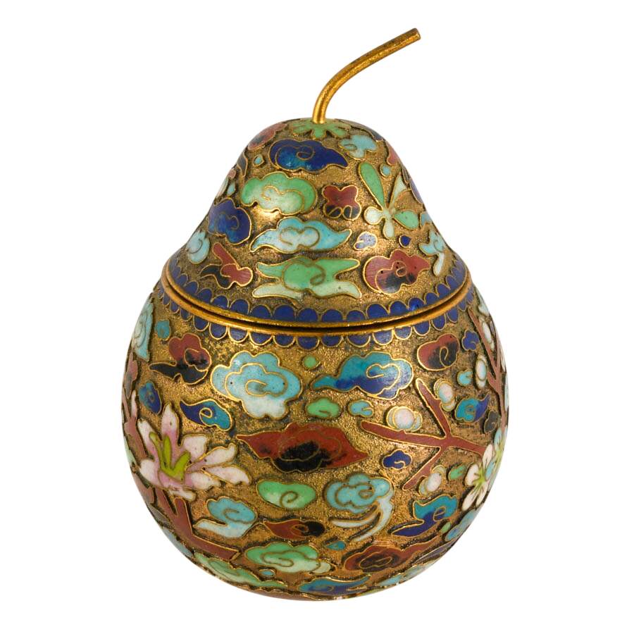 3-Piece Chinese Cloisonné Lovers Set: Pear Box Candle, Vase, & Egg Pendant-2
