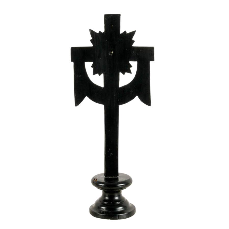 Antique Black Forest Carved Wood Standing Altar Cross-3