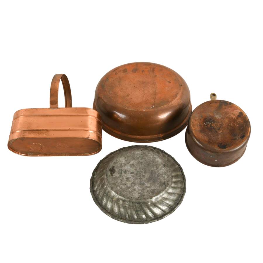 Antique Four-Piece Copper and Tin Décor Items-9