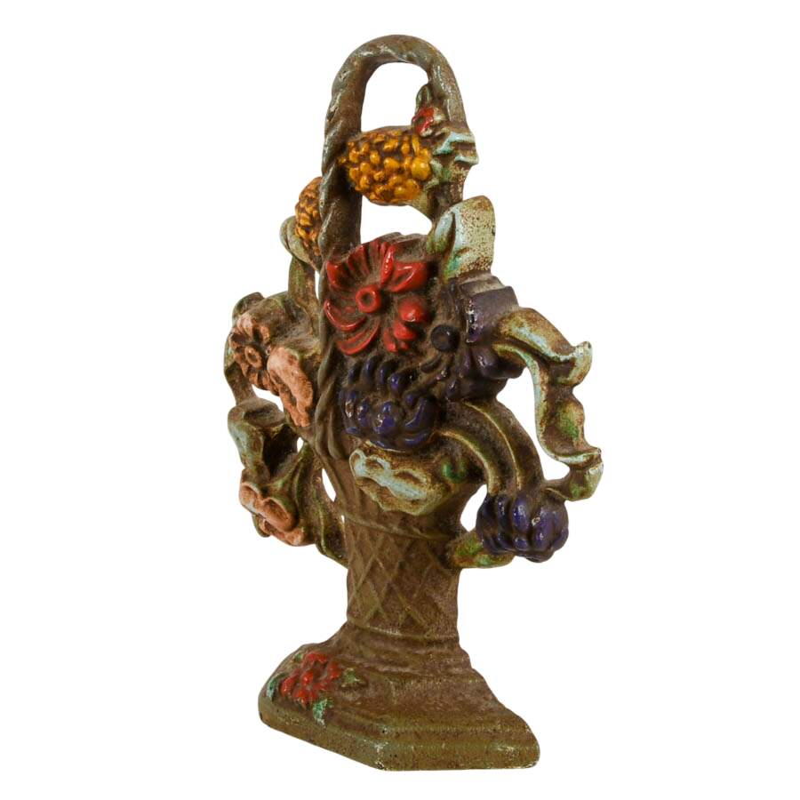 Antique Painted Iron Basket of Dahlias Doorstop-2