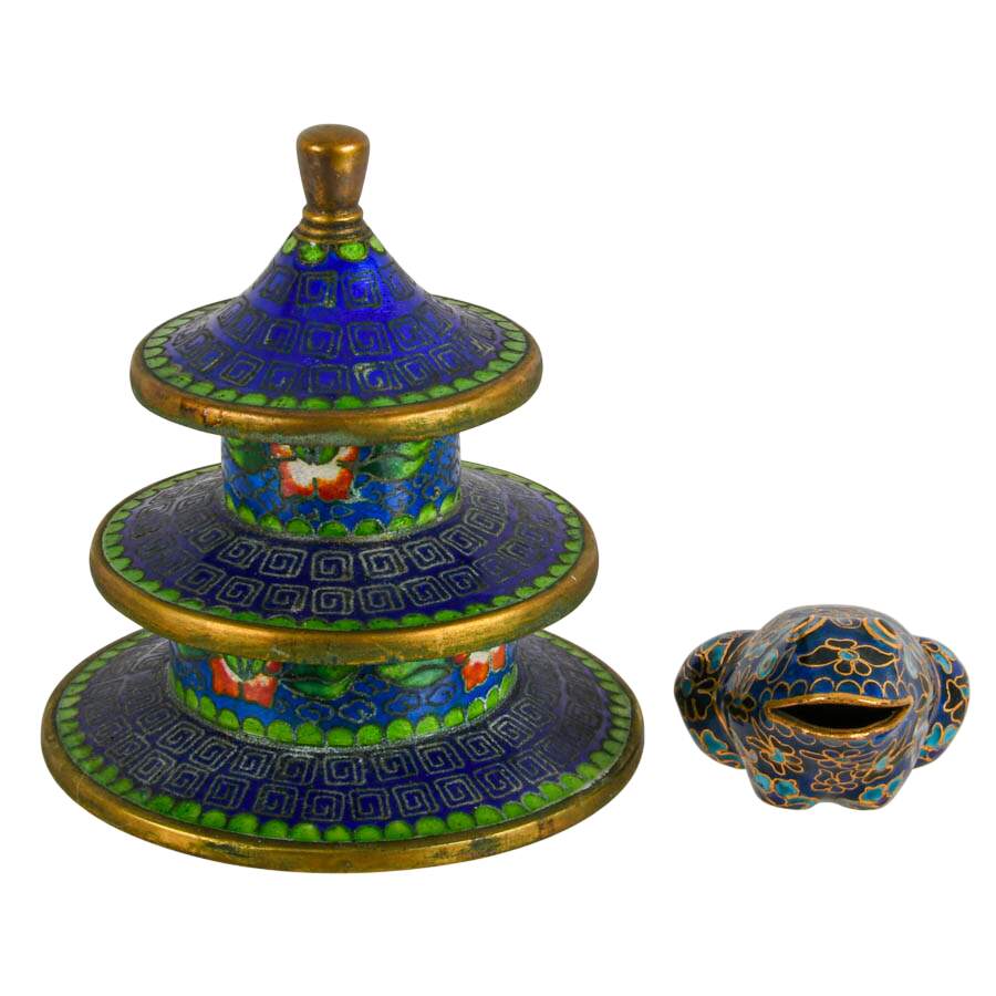 Two-Piece Chinese Brass Cloisonné Pieces-1
