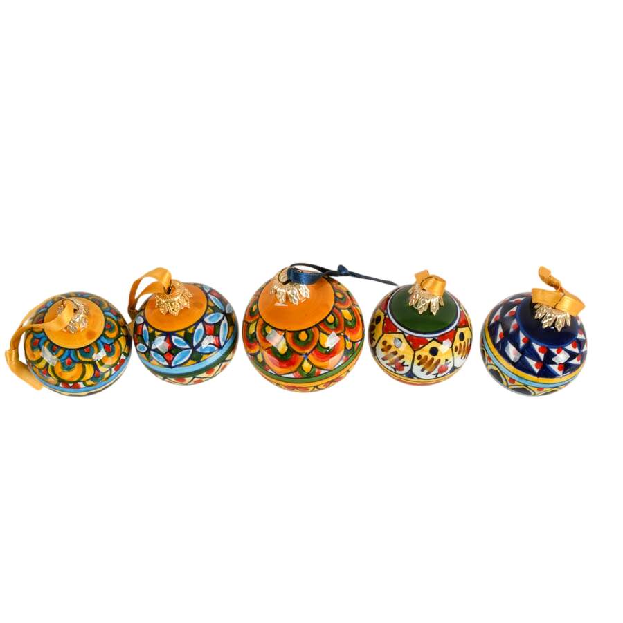 Five Hand-Painted Maltese Geometric Seasonal Ornaments-2