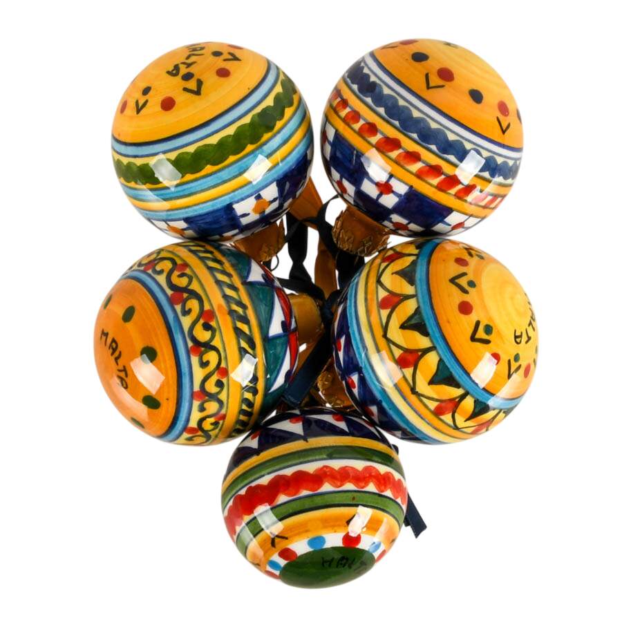 5 Hand-Painted Maltese Geometric Holiday Ornaments-4