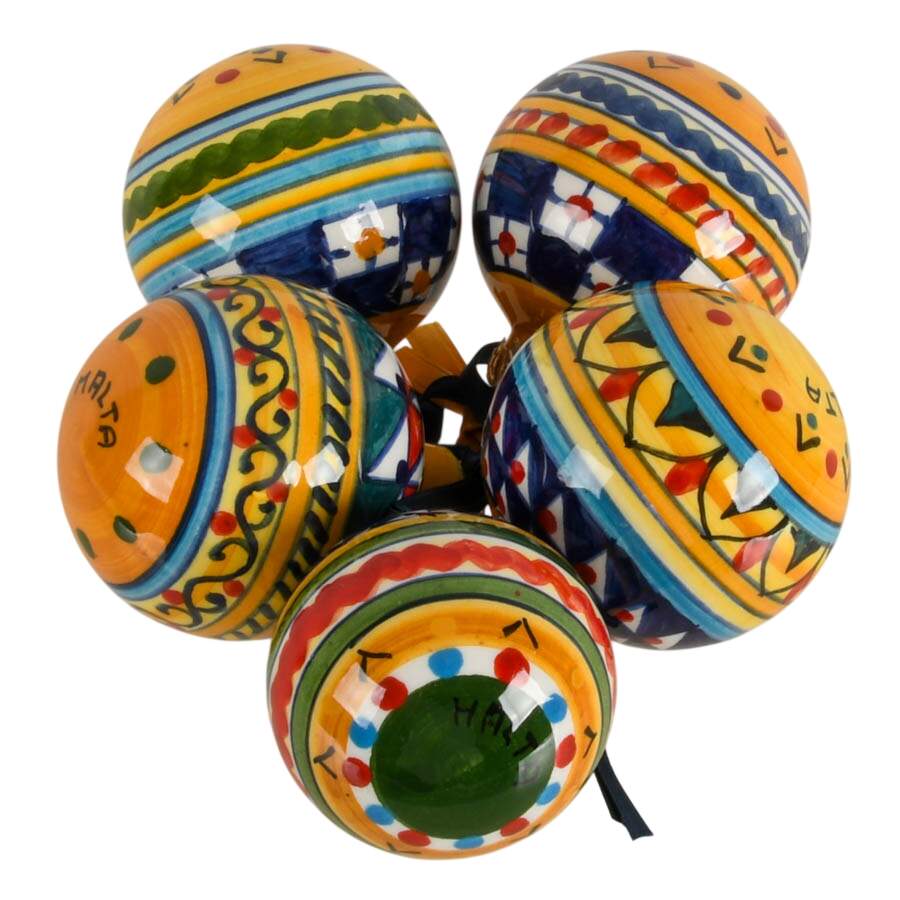 5 Hand-Painted Maltese Geometric Holiday Ornaments-3