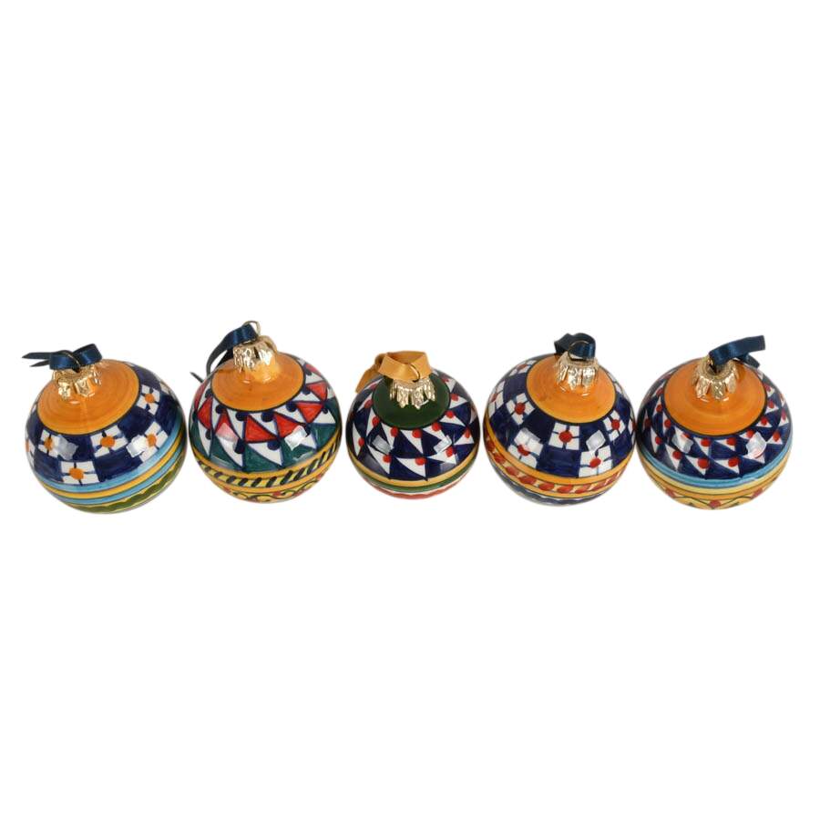 5 Hand-Painted Maltese Geometric Holiday Ornaments-2