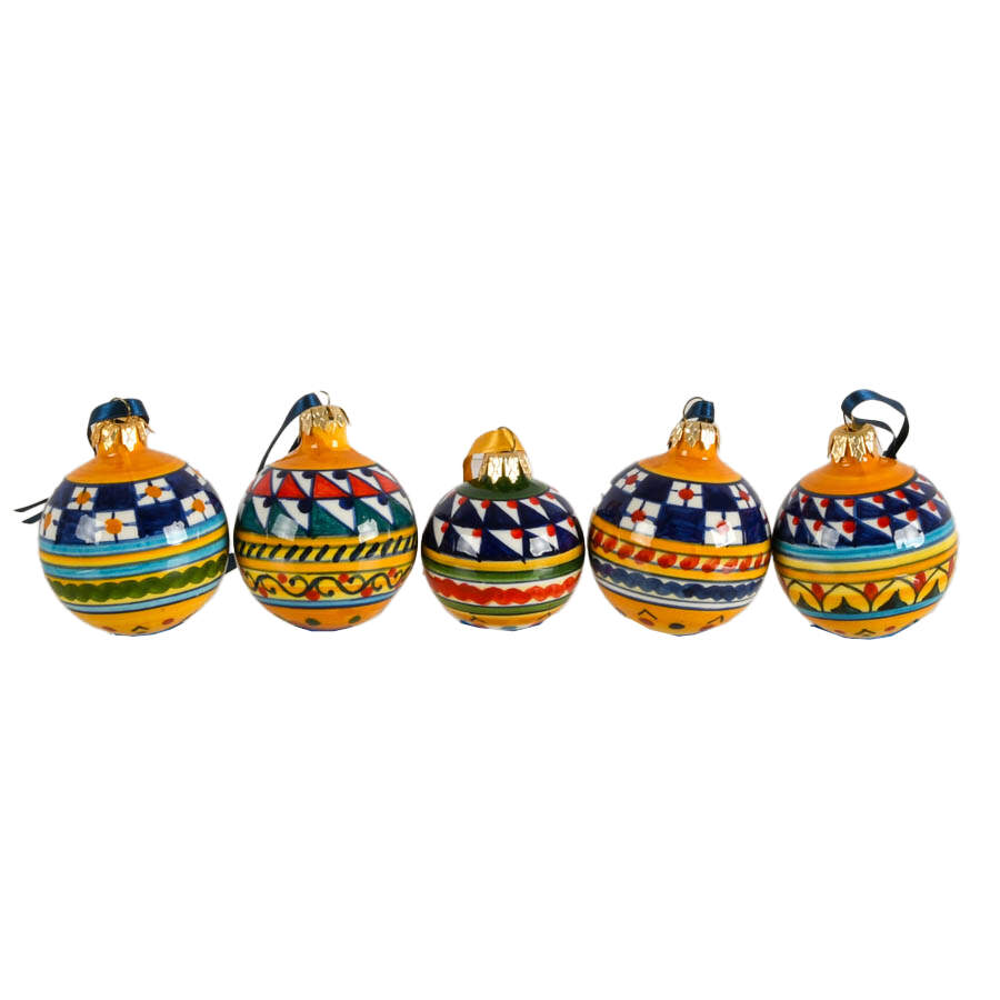 5 Hand-Painted Maltese Geometric Holiday Ornaments-1