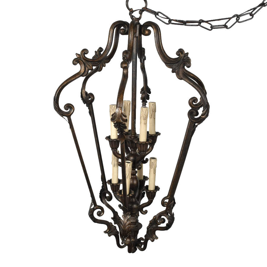 Spanish Revival-Style Wrought Iron Lantern Cage Chandelier-5