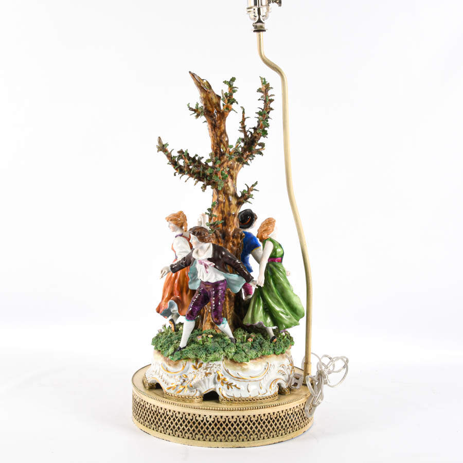 Antique German Porcelain "Ring Around the Rosie" Lamp-5