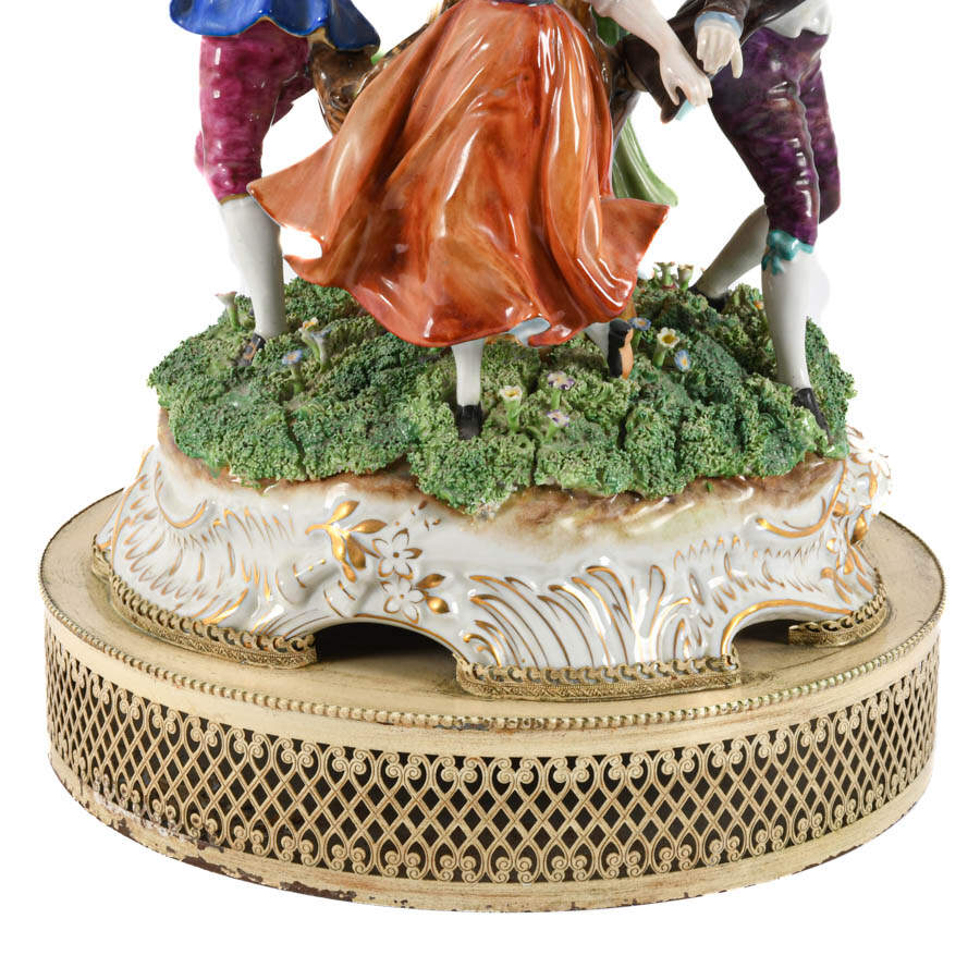 Antique German Porcelain "Ring Around the Rosie" Lamp-4