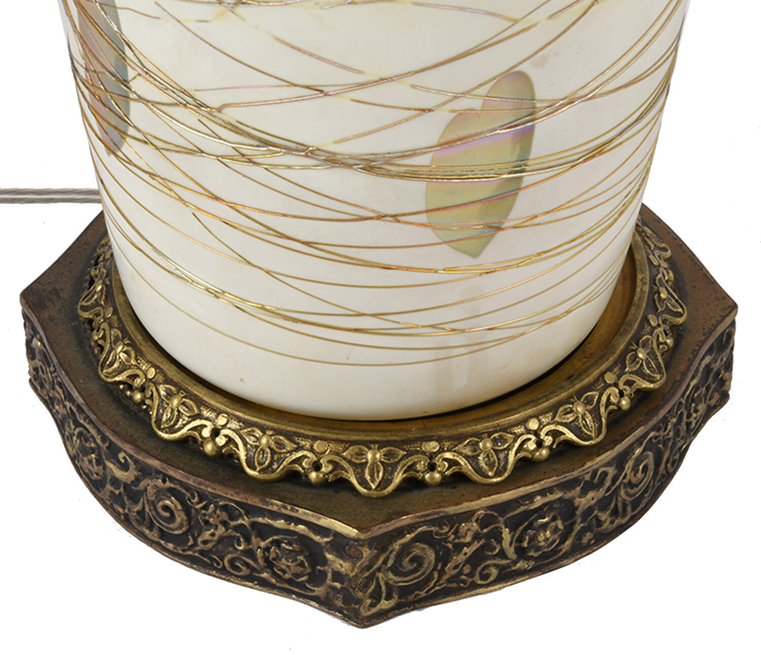 Art Deco Victor Durant Threaded Art Glass Heart and Vine Vase Table Lamp-3