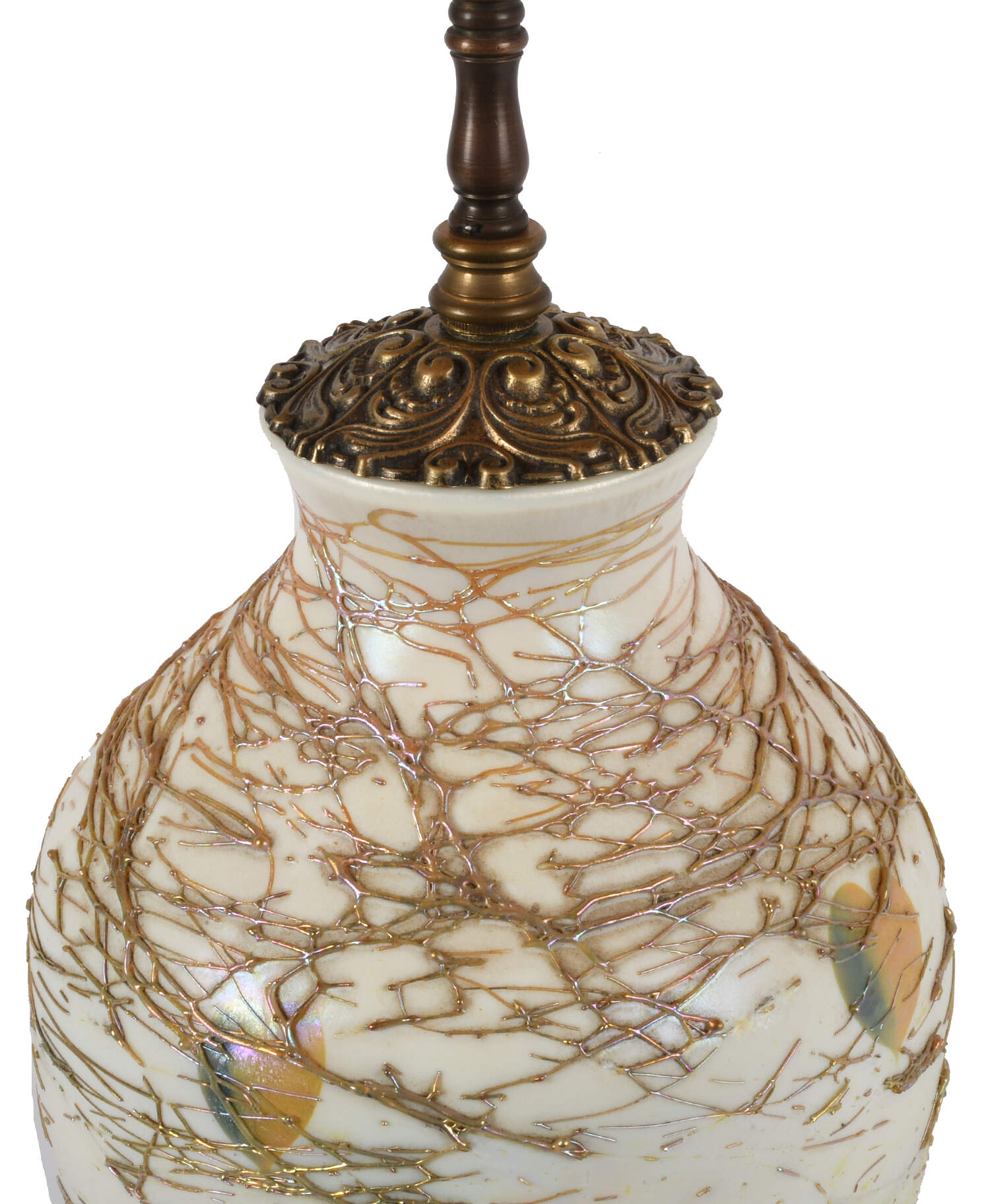 Art Deco Victor Durant Threaded Art Glass Heart and Vine Vase Table Lamp-2