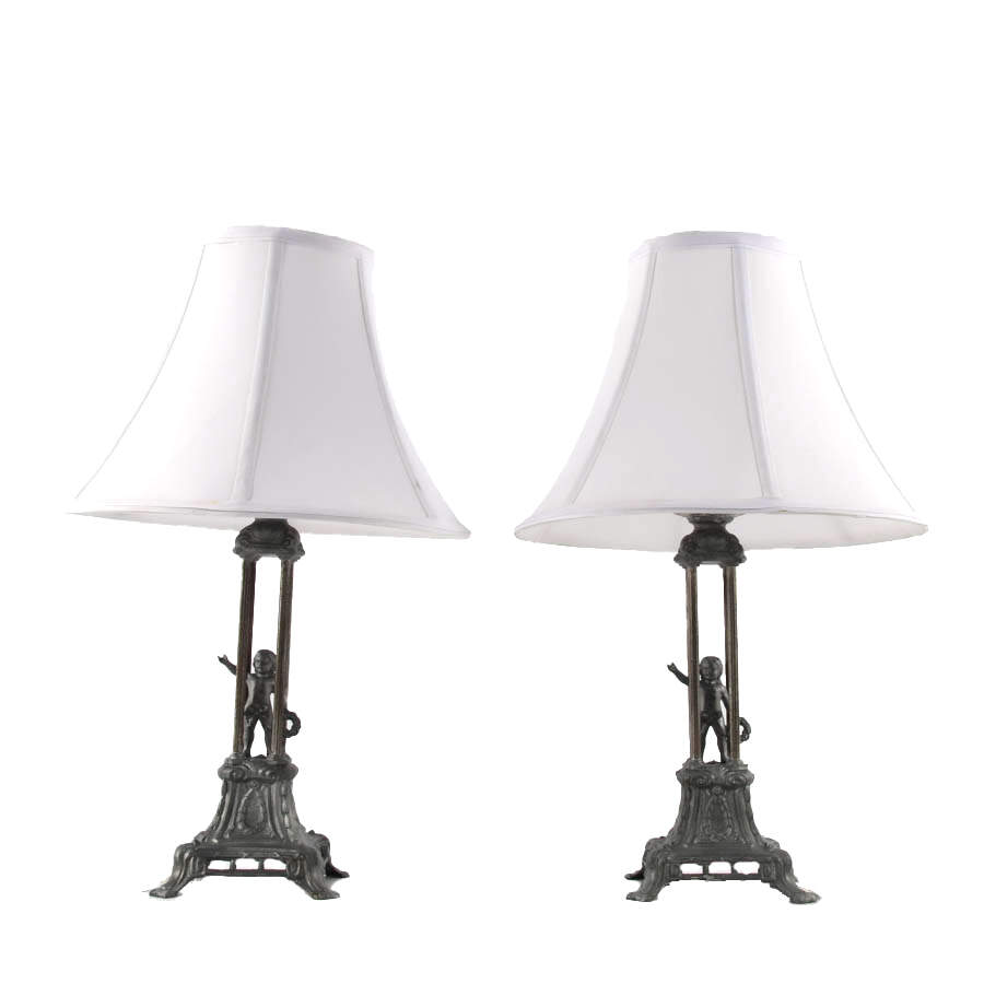 Pair of Figural Putti Cast Iron Table Lamps-2