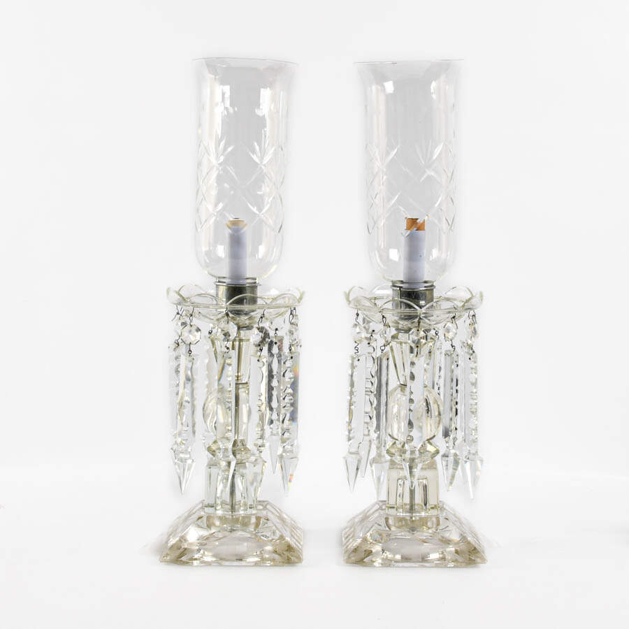 Pair of Crystal Hurricane Table Lamps-1