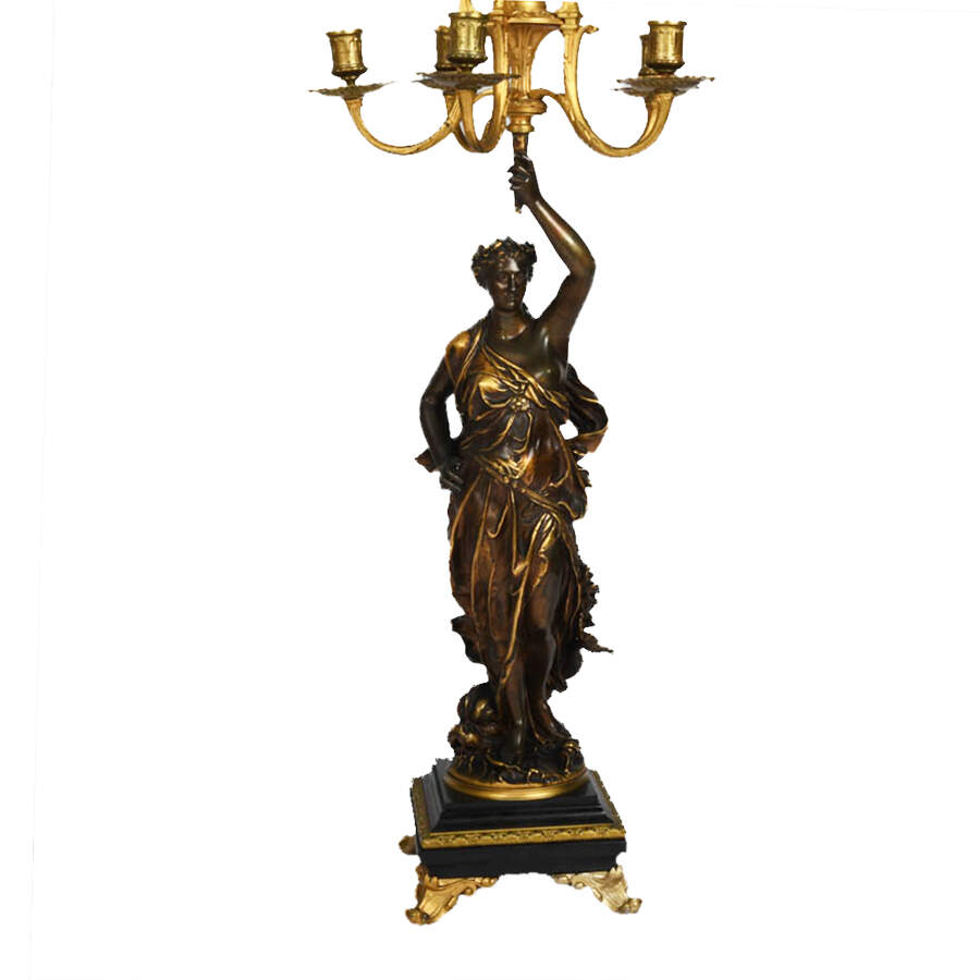 Pair of French Bronze Figural Candelabras Table Lamps-5