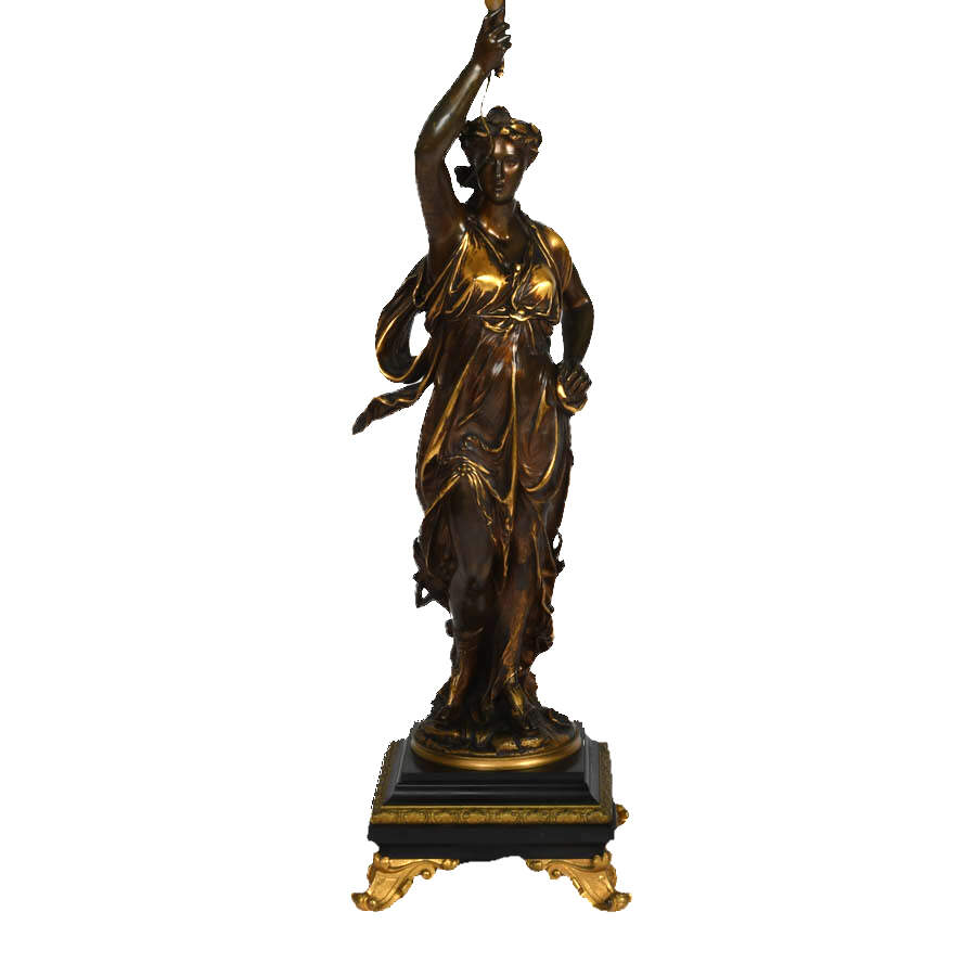Pair of French Bronze Figural Candelabras Table Lamps-4