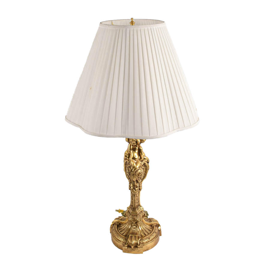 Antique French Gilt Bronze Figural Putties Table Lamp-3