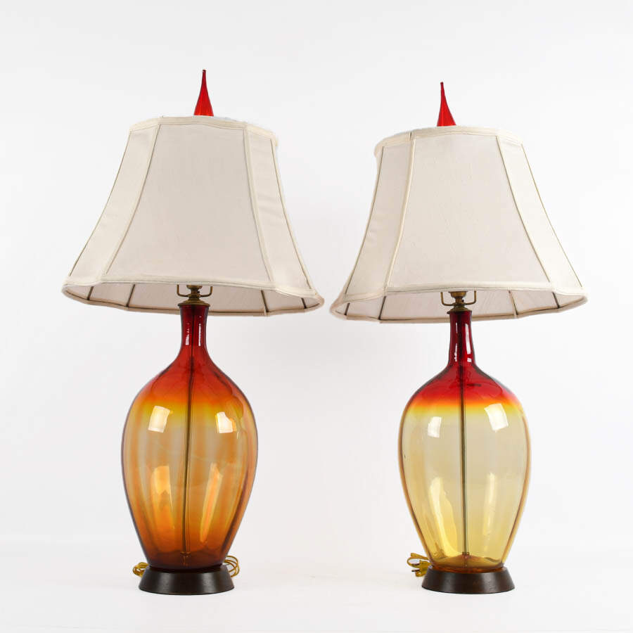 Pair of Tangerine Amberina Blown Glass Table Lamps-3