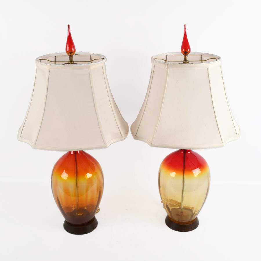 Pair of Tangerine Amberina Blown Glass Table Lamps-2