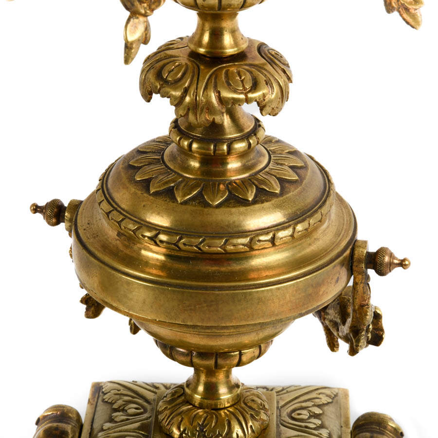 Antique Pair of Ornate Bronze and Brass Candelabra Lamps-5