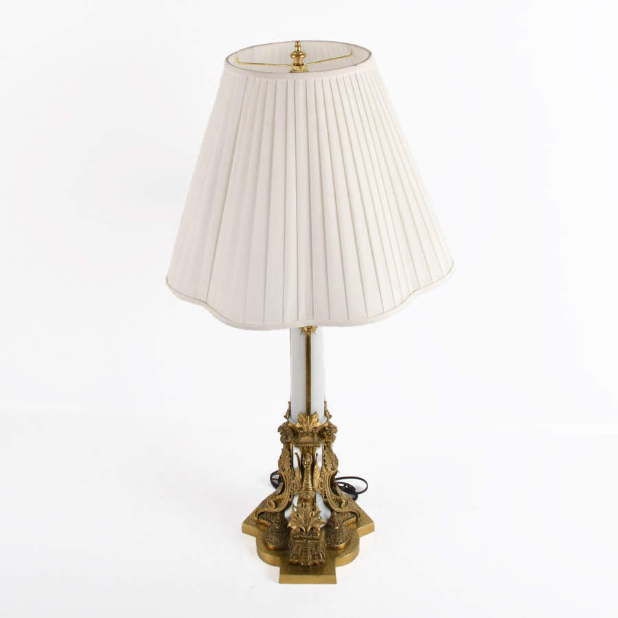 Antique English Gilt Bronze and Case Glass Figural Table Lamp-4