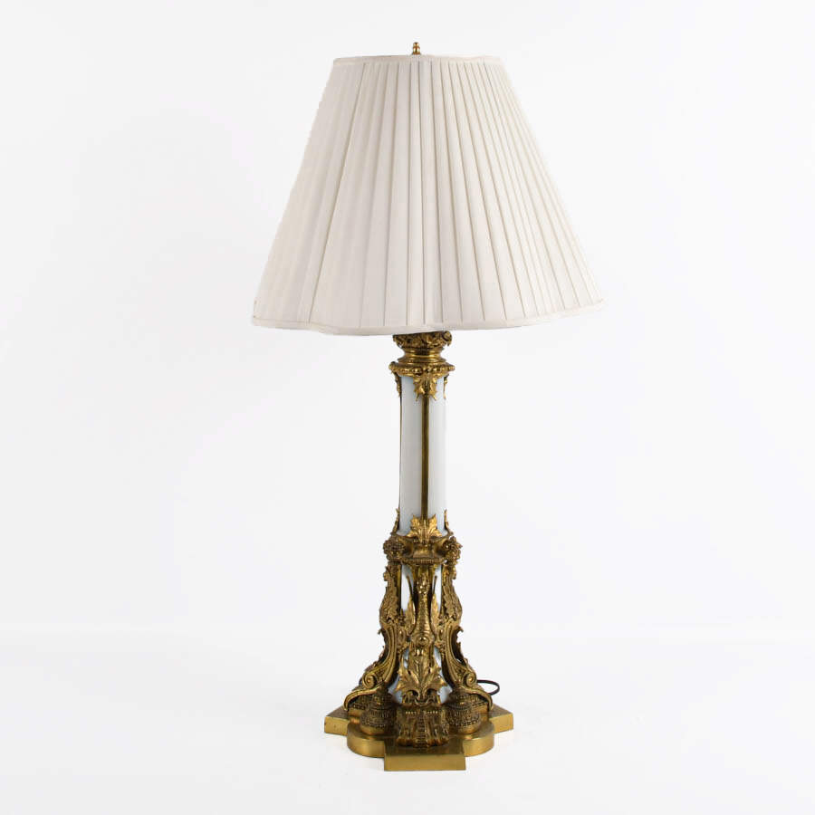Antique English Gilt Bronze and Case Glass Figural Table Lamp-1