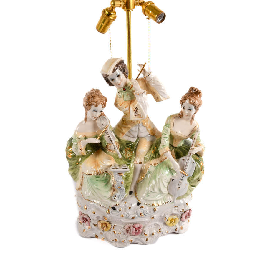Italian Capodimonte Porcelain Figural Grouping Lamp-2